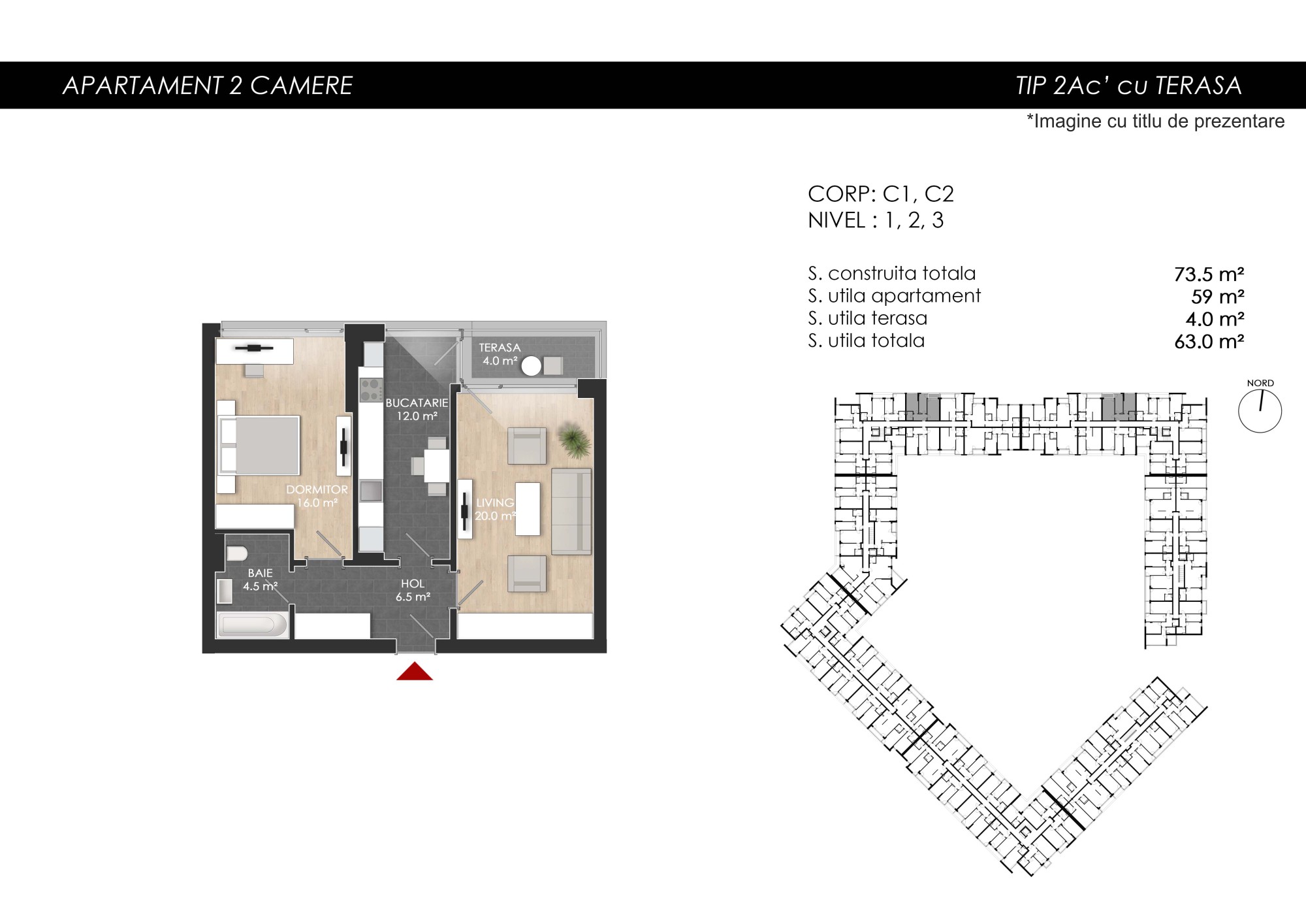 Apartament 2 camere tip 2Ac’ - PRET DEZVOLTATOR 142 700 E - 2