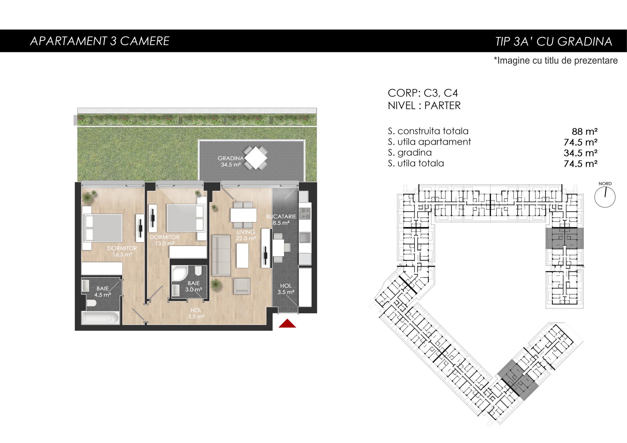 Apartament 3 camere tip 3A’ G - PRET DEZVOLTATOR 213 200 E - 2