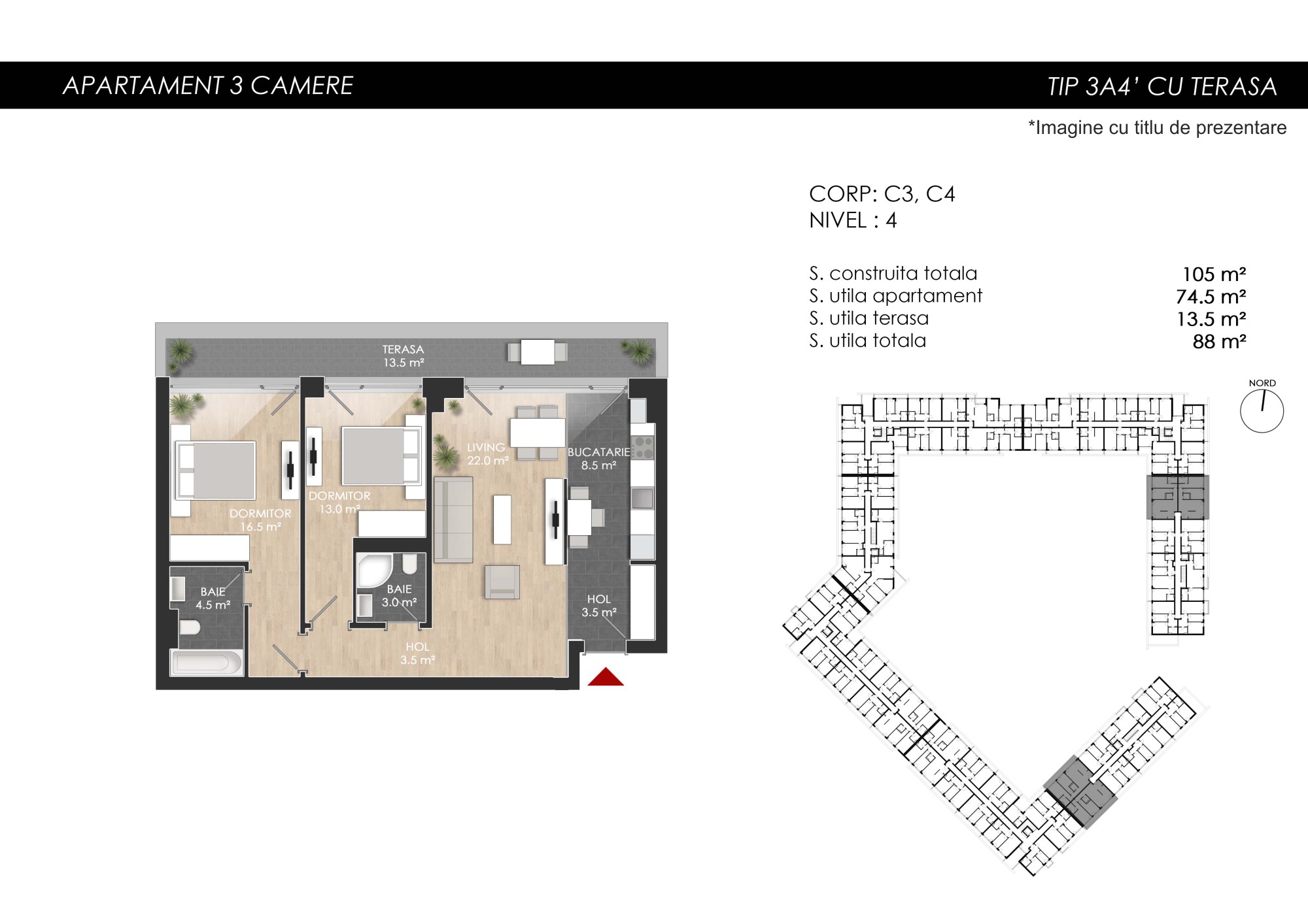Apartament 3 camere tip 3A4′ - PRET DEZBOLTATOR 186 000 E - 2