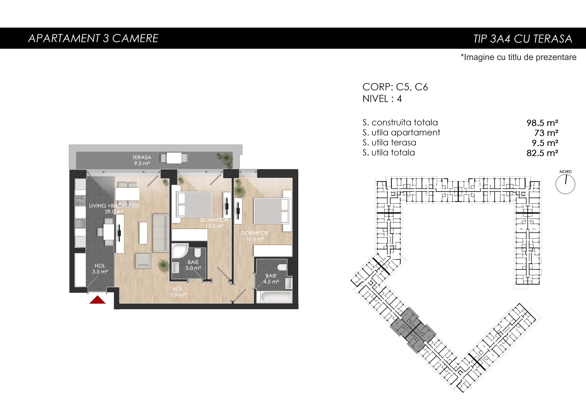 Apartament 3 Camere Tip 3A4 - PRET DEZVOLTATOR 185 000 E - 2