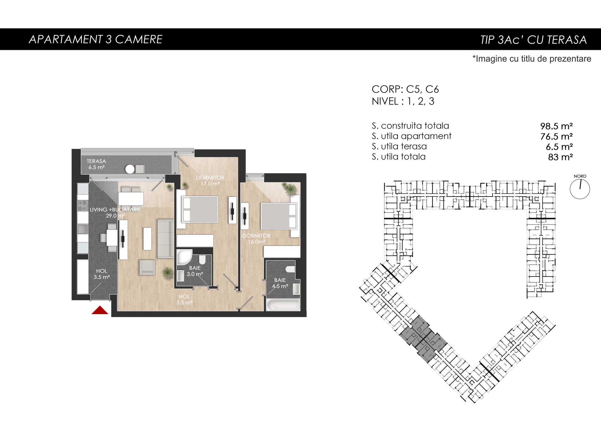 Apartament 3 Camere Tip 3Ac’ - PRET DEZVOLTATOR 184 000 E - 2