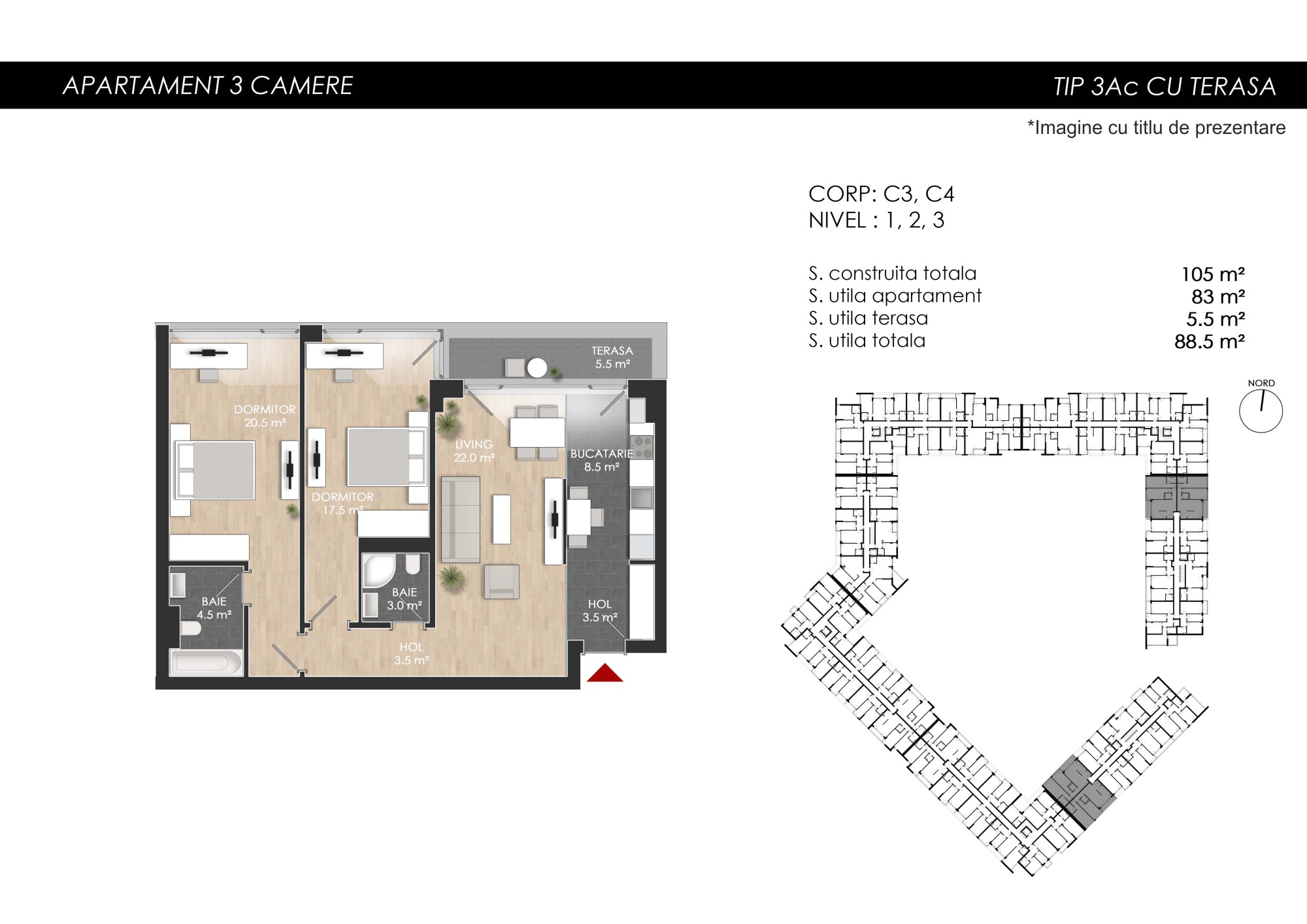 Apartament 3 camere tip 3Ac - PRET DEZVOLTATOR 197 100 E - 2