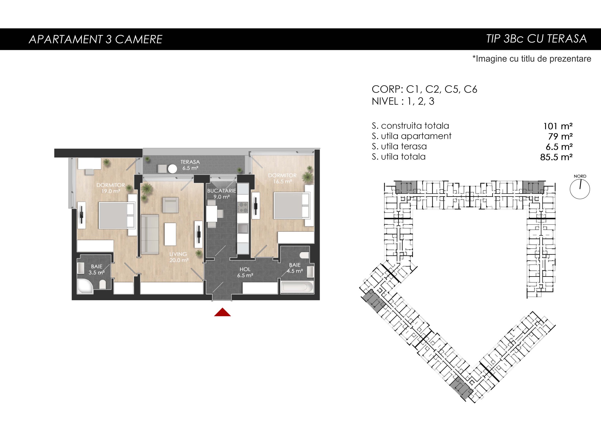 Apartament 3 camere tip 3Bc - PRET DEZVOLTATOR 190 000 E - 2