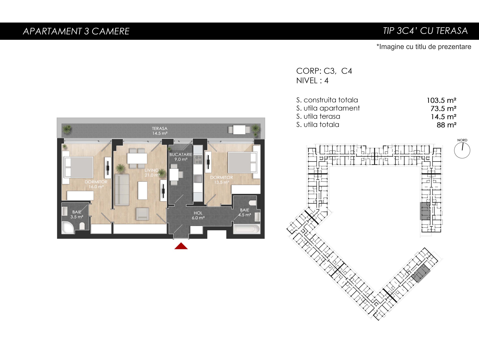 Apartament 3 camere tip 3C4′ - PRET DEZVOLTATOR 185 000 E - 2