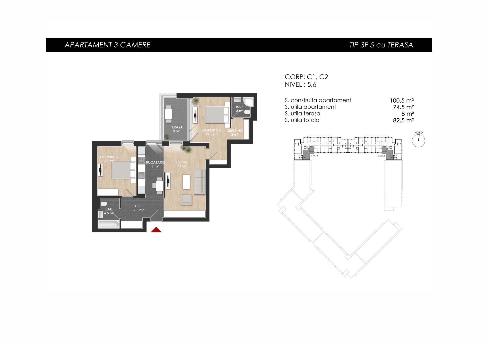 Apartament 3 camere tip 3F5 - PRET DEZVOLTATOR  187 500 E - 2