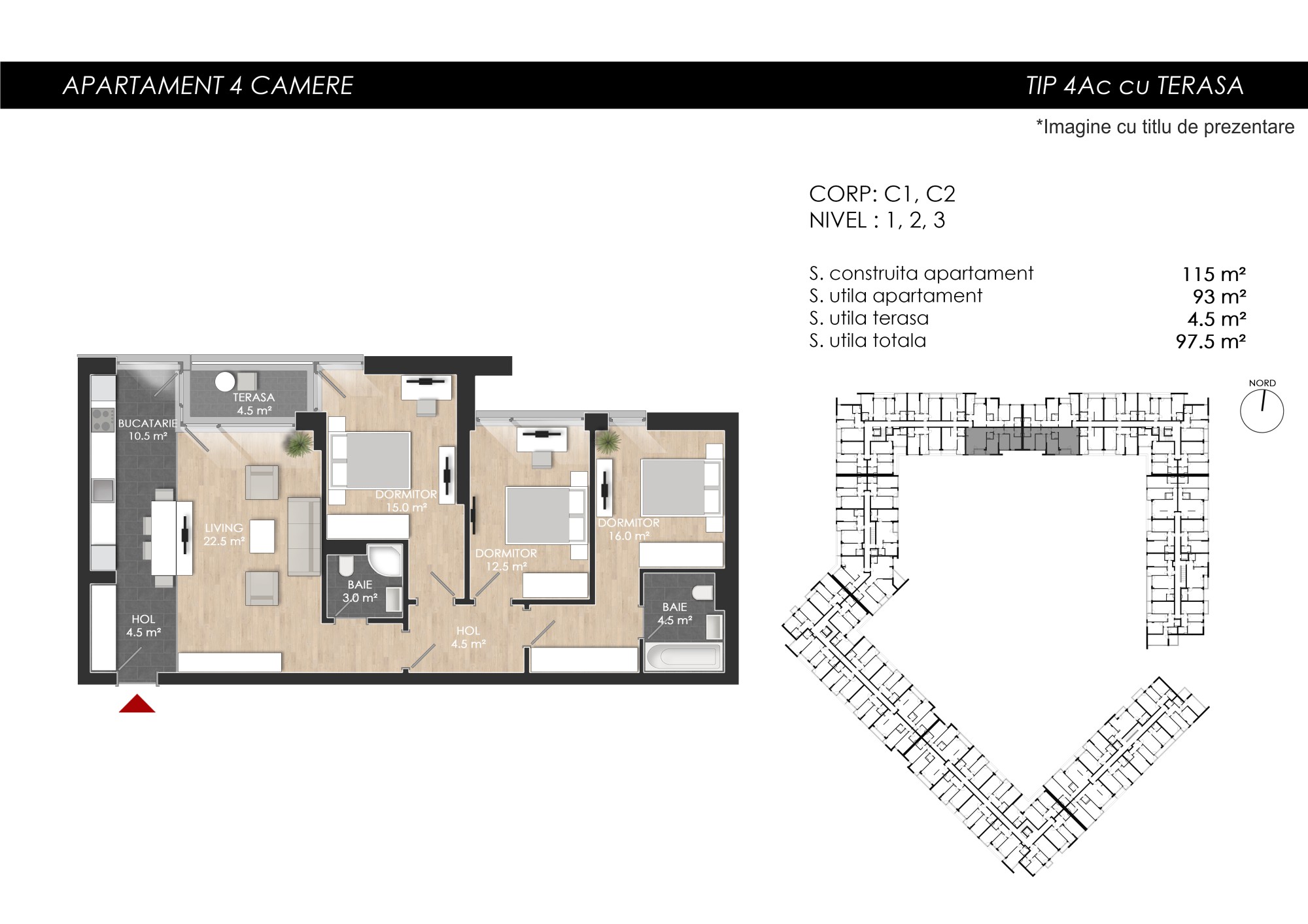 Apartament 4 camere tip 4Ac - PRET DEZVOLTATOR 226 800 E - 2