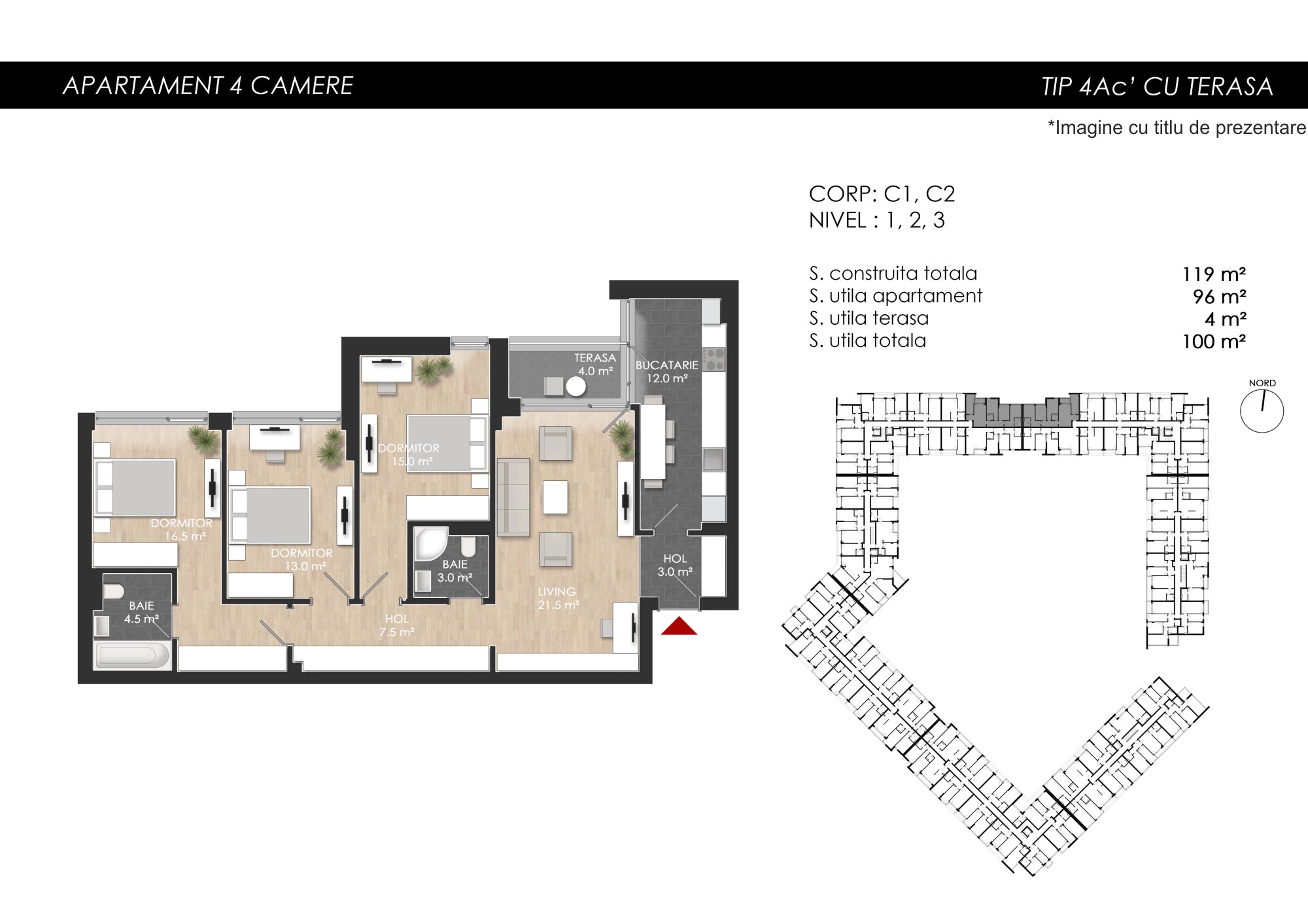Apartament 4 camere tip 4Ac’  - PRET DEZVOLTATOR 224 300 E - 2