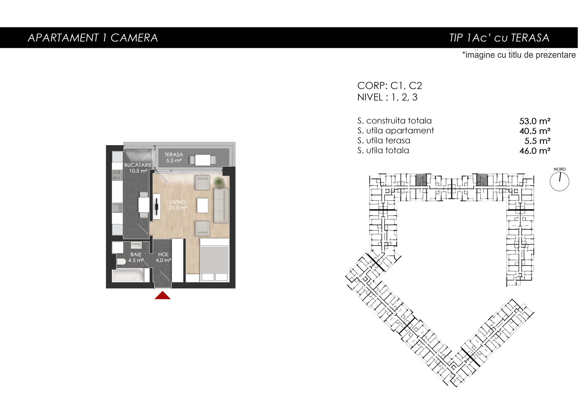 Apartament Studio tip 1AC - PRET DEZVOLTATOR 110 400 E - 2